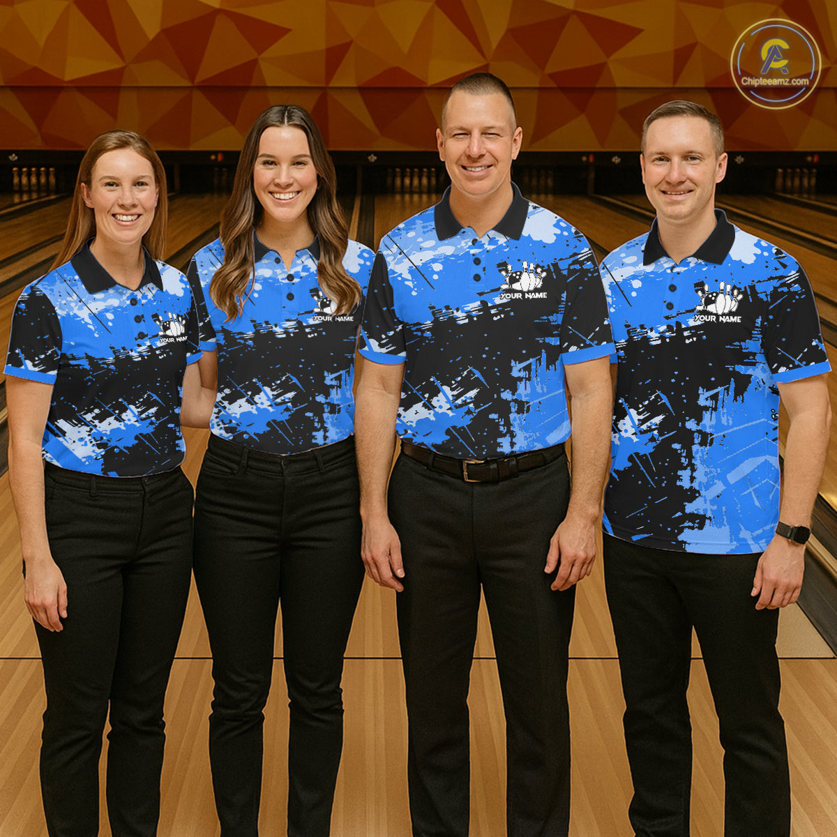 Blue Grunge Paint Splatter Bowling Shirts For Men Custom Bowling League Team Jersey Polo & 1/4 Zip TDM7648