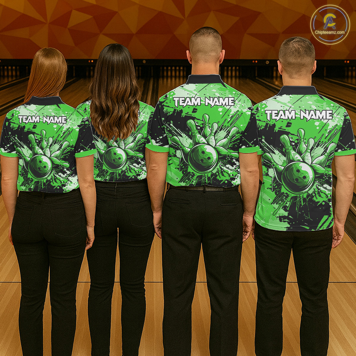 Green Grunge Paint Splatter Bowling Shirts For Men Custom Bowling League Team Jersey Polo & 1/4 Zip TDM7649