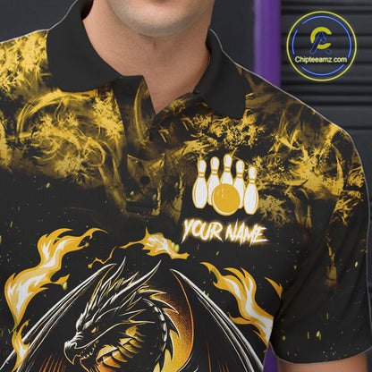 Black And Yellow Flaming Dragon Bowling Jersey For Men Custom Bowling League Team Shirts TDM7650