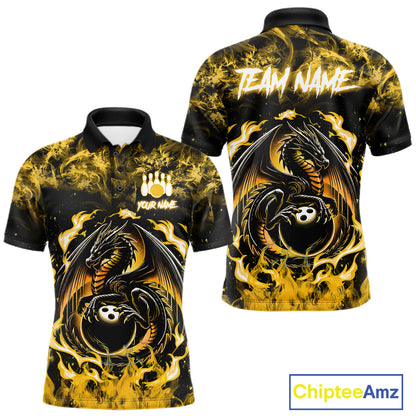Black And Yellow Flaming Dragon Bowling Jersey For Men Custom Bowling League Team Shirts TDM7650