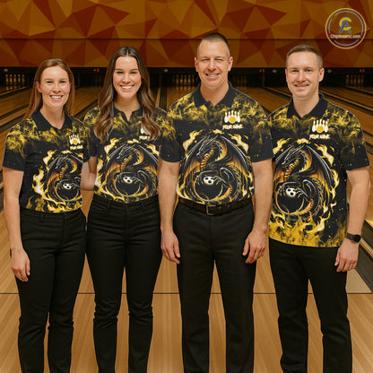 Black And Yellow Flaming Dragon Bowling Jersey For Women Custom Bowling League Team Shirts TDM7650