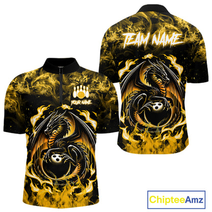Black And Yellow Flaming Dragon Bowling Jersey For Men Custom Bowling League Team Shirts TDM7650