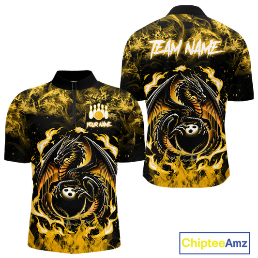 Black And Yellow Flaming Dragon Bowling Jersey For Men Custom Bowling League Team Shirts TDM7650