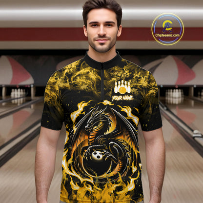 Black And Yellow Flaming Dragon Bowling Jersey For Men Custom Bowling League Team Shirts TDM7650