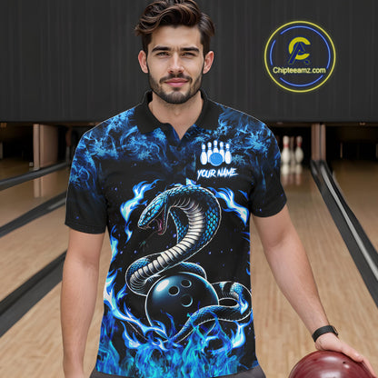 Black And Blue Flaming Cobra Snake Bowling Jersey For Men Custom Bowling League Team Shirts TDM7652