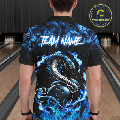 Black And Blue Flaming Cobra Snake Bowling Jersey For Men Custom Bowling League Team Shirts TDM7652