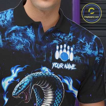 Black And Blue Flaming Cobra Snake Bowling Jersey For Men Custom Bowling League Team Shirts TDM7652