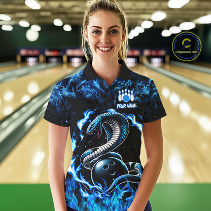 Black And Blue Flaming Cobra Snake Bowling Jersey For Women Custom Bowling League Team Shirts TDM7652