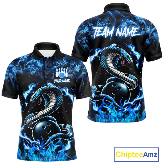 Black And Blue Flaming Cobra Snake Bowling Jersey For Men Custom Bowling League Team Shirts TDM7652
