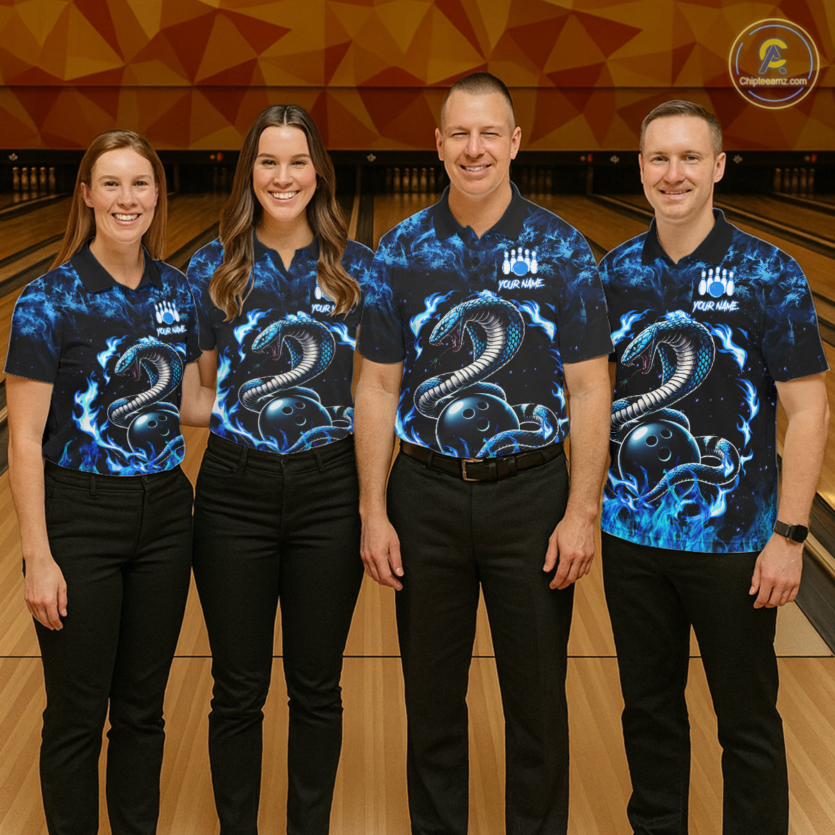 Black And Blue Flaming Cobra Snake Bowling Jersey For Men Custom Bowling League Team Shirts TDM7652