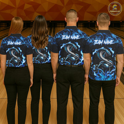 Black And Blue Flaming Cobra Snake Bowling Jersey For Men Custom Bowling League Team Shirts TDM7652