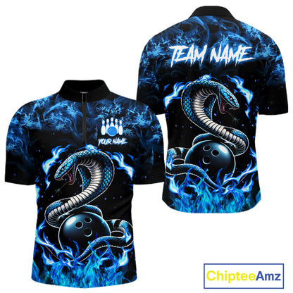 Black And Blue Flaming Cobra Snake Bowling Jersey For Men Custom Bowling League Team Shirts TDM7652