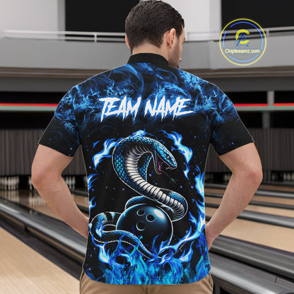 Black And Blue Flaming Cobra Snake Bowling Jersey For Men Custom Bowling League Team Shirts TDM7652
