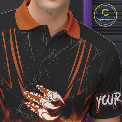 Personalized Black And Orange Flame Eagle Bowling Shirt For Men Custom Bowling League Team Jersey TDM7657