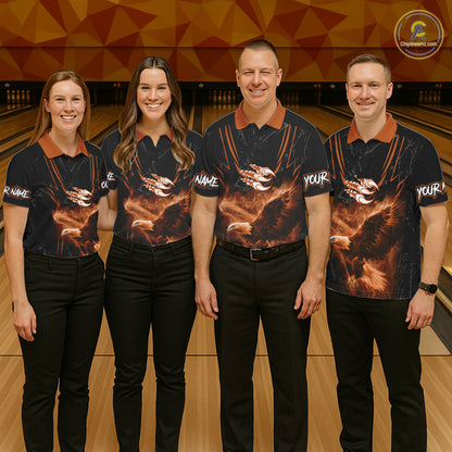 Personalized Black And Orange Flame Eagle Bowling Shirt For Men Custom Bowling League Team Jersey TDM7657