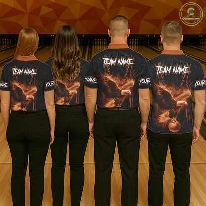 Personalized Black And Orange Flame Eagle Bowling Shirt For Men Custom Bowling League Team Jersey TDM7657