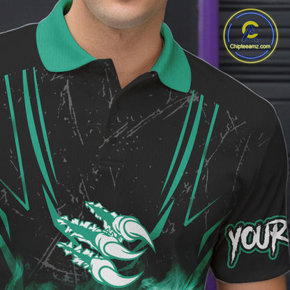 Personalized Black And Teal Flame Eagle Bowling Shirt For Men Custom Bowling League Team Jersey TDM7658