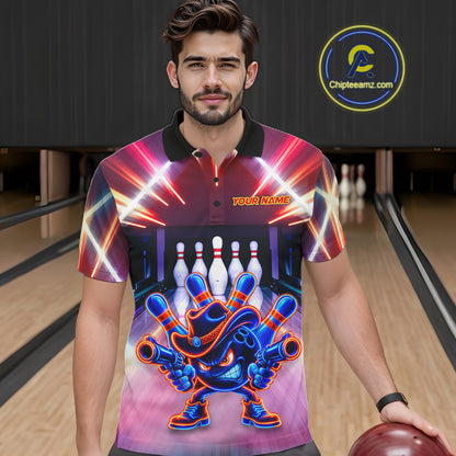Funny Flame Neon Cowboy Bowling Shirts For Men Custom Bowling Team Jersey Polo & Quarter Zip TDM7659
