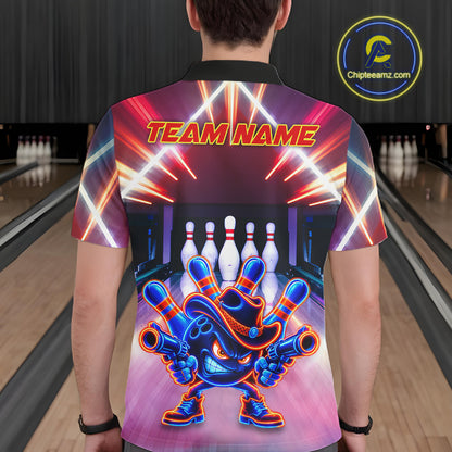 Funny Flame Neon Cowboy Bowling Shirts For Men Custom Bowling Team Jersey Polo & Quarter Zip TDM7659