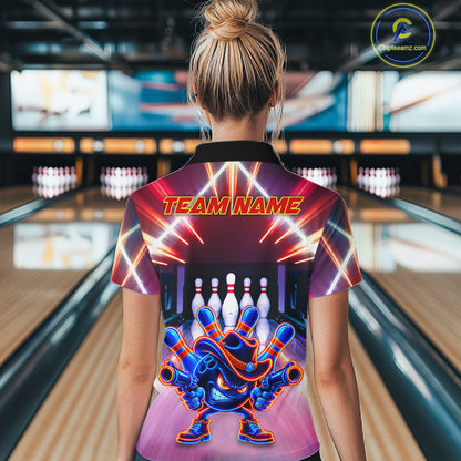Funny Flame Neon Cowboy Bowling Shirts For Women Custom Bowling Team Jersey Polo & Quarter Zip TDM7659