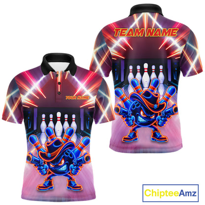 Funny Flame Neon Cowboy Bowling Shirts For Men Custom Bowling Team Jersey Polo & Quarter Zip TDM7659