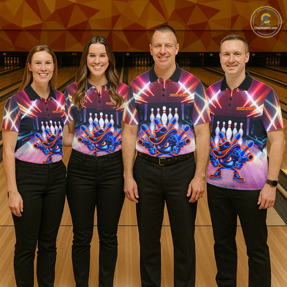 Funny Flame Neon Cowboy Bowling Shirts For Men Custom Bowling Team Jersey Polo & Quarter Zip TDM7659
