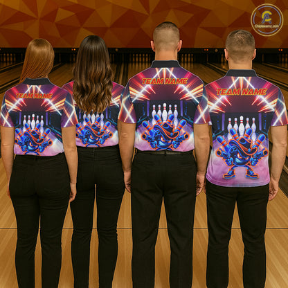 Funny Flame Neon Cowboy Bowling Shirts For Men Custom Bowling Team Jersey Polo & Quarter Zip TDM7659