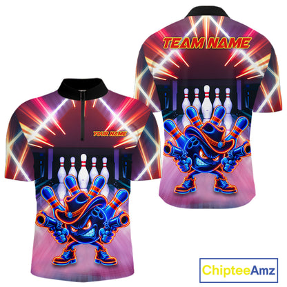 Funny Flame Neon Cowboy Bowling Shirts For Men Custom Bowling Team Jersey Polo & Quarter Zip TDM7659