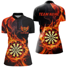 Load image into Gallery viewer, Personalized 3D Dart Board In Fire Burned Women Black Darts Shirts Custom Flame Darts Team Jerseys TDM2835