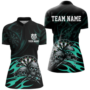 Funny Skull Turquoise Swirl Pattern Dart Shirts For Women Custom Dart Jerseys Dart Team Shirts TDM2836