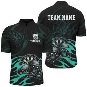 Funny Skull Turquoise Swirl Pattern Dart Shirts For Men Custom Dart Jerseys Dart Team Shirts TDM2836