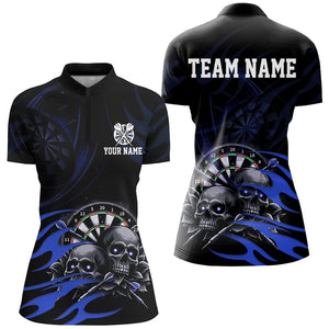 Funny Skull Blue Swirl Pattern Dart Shirts For Women Custom Dart Jerseys Dart Team Shirts Uniform TDM2837