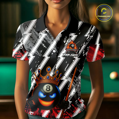 Funny 8 Ball Pool Crown Billiard Shirt For Women Custom Billiard Jersey Team Polo & 1/4 Zip |Red TDM5081