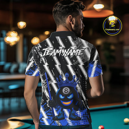 Funny 8 Ball Pool Crown Billiard Shirt For Men Custom Billiard Jersey Team Polo & 1/4 Zip |Blue TDM5082