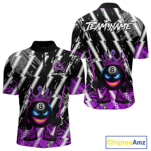 Funny 8 Ball Pool Crown Billiard Shirt For Men Custom Billiard Jersey Team Polo & 1/4 Zip |Purple TDM5083