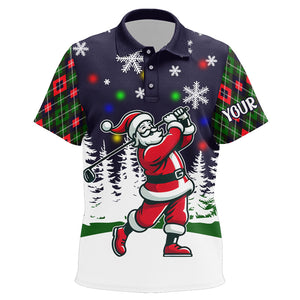 Funny Santa Christmas Light Argyle Pattern Kid Golf Polo Shirts Custom Golfing Gifts For Christmas TDM3065