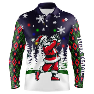 Funny Santa Christmas Light Argyle Pattern Men Golf Polo Shirts Custom Golfing Gifts For Christmas TDM3065