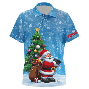 Funny 3D Santa Christmas Pine Tree Blue Kid Golf Polo Shirts Custom Golf Christmas Gifts For Golfer TDM3066