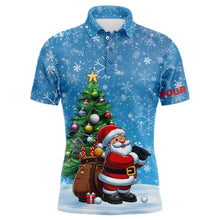 Load image into Gallery viewer, Funny 3D Santa Christmas Pine Tree Blue Men Golf Polo Shirts Custom Golf Christmas Gifts For Golfer TDM3066