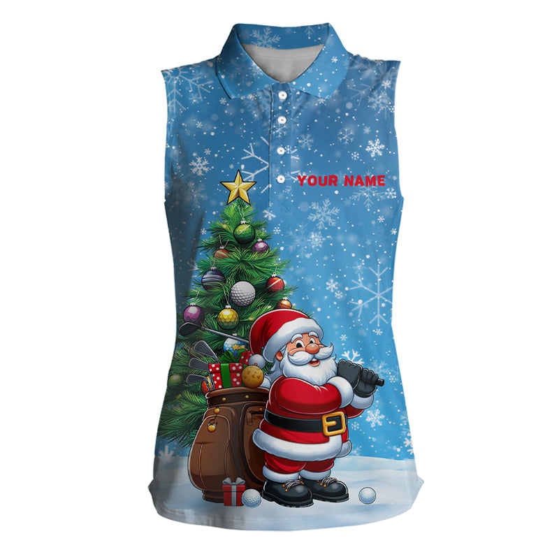 Funny 3D Santa Christmas Pine Tree Blue Golf Women Sleeveless Polo Shirts Custom Golf Christmas Gifts TDM3066