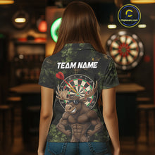 Load image into Gallery viewer, Personalized Green Camo Funny Moose Darts Shirts For Women Custom Darts Jersey Team Polo &amp; 1/4 Zip TDM5301