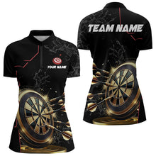 Load image into Gallery viewer, Custom Black And Golden Dart Shirts For Women, Personalized Glowing Darts Team Jerseys Darts Uniform TDM3311