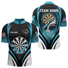 Load image into Gallery viewer, Personalized Blue Dartboard With Shark Men Dart Shirts Custom Darts League Dart Team Jerseys TDM3313