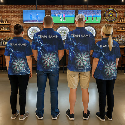 Custom Lightning Blue Darts Shirt With Pocket Option For Men, Darts Jersey TDM5551