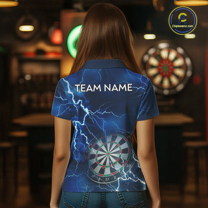 Custom Lightning Blue Darts Shirt With Pocket Option For Women, Darts Jersey TDM5551