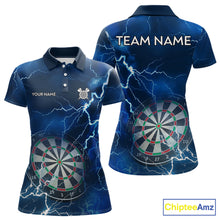 Load image into Gallery viewer, Custom Lightning Blue Darts Shirt With Pocket Option For Women, Darts Jersey TDM5551