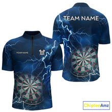 Load image into Gallery viewer, Custom Lightning Blue Darts Shirt With Pocket Option For Men, Darts Jersey TDM5551