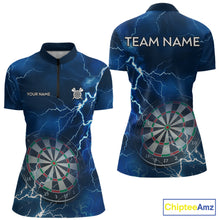 Load image into Gallery viewer, Custom Lightning Blue Darts Shirt With Pocket Option For Women, Darts Jersey TDM5551