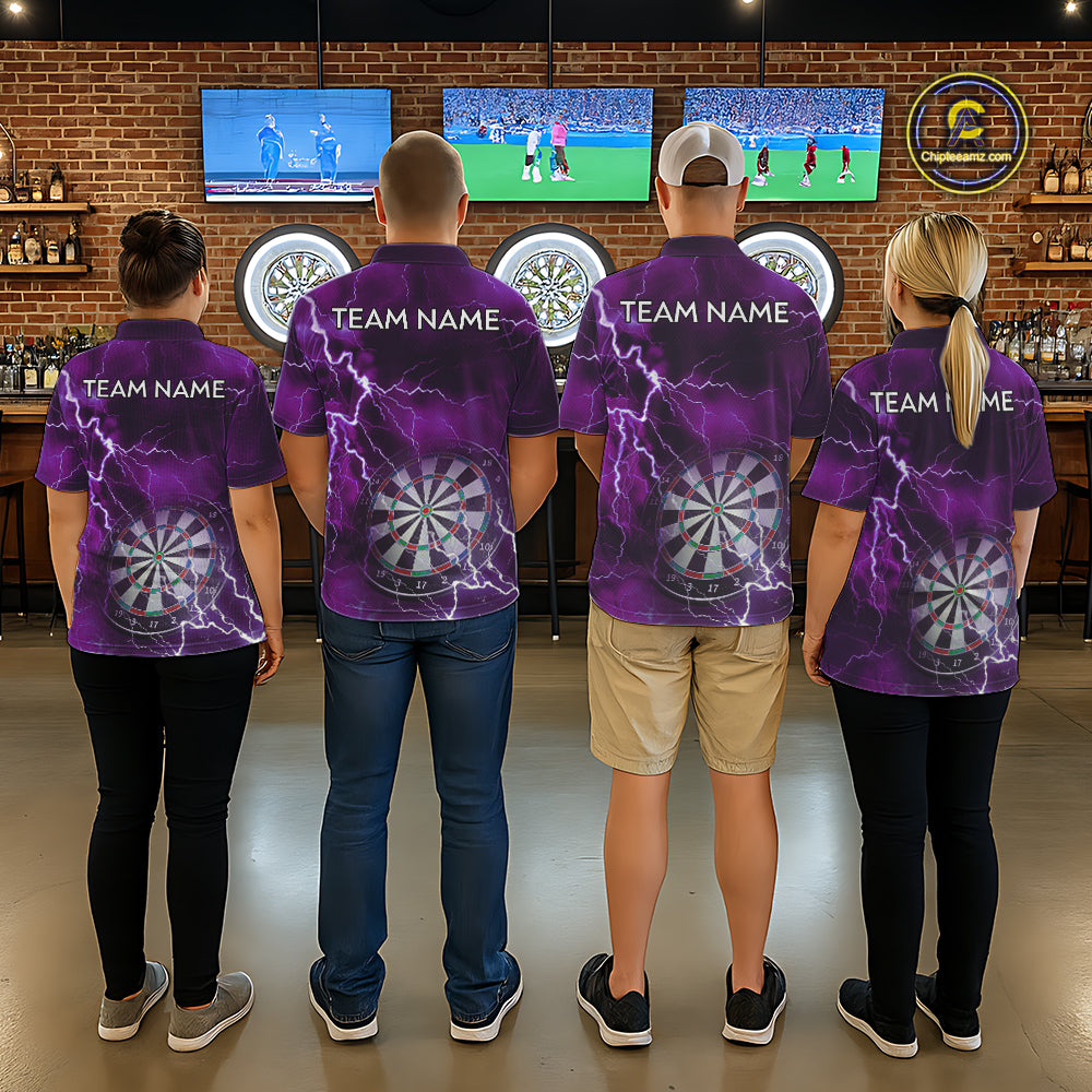 Custom Lightning Purple Darts Shirt With Pocket Option For Women, Darts Jersey TDM5552