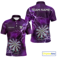 Load image into Gallery viewer, Custom Lightning Purple Darts Shirt With Pocket Option For Men, Darts Jersey TDM5552